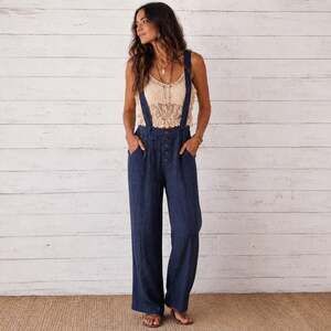 Sundance Suspender Pants Linen Blend Relaxed Sz 12 Petite NWOT Western Boho